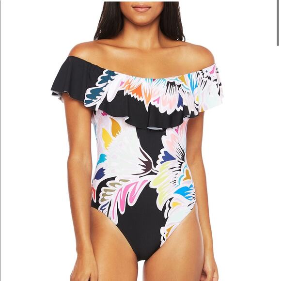 Trina Turk Swimsuit NWT Off Shoulder Floral One Piece Ruffled Womens Size 4 $162 - Picture 1 of 4